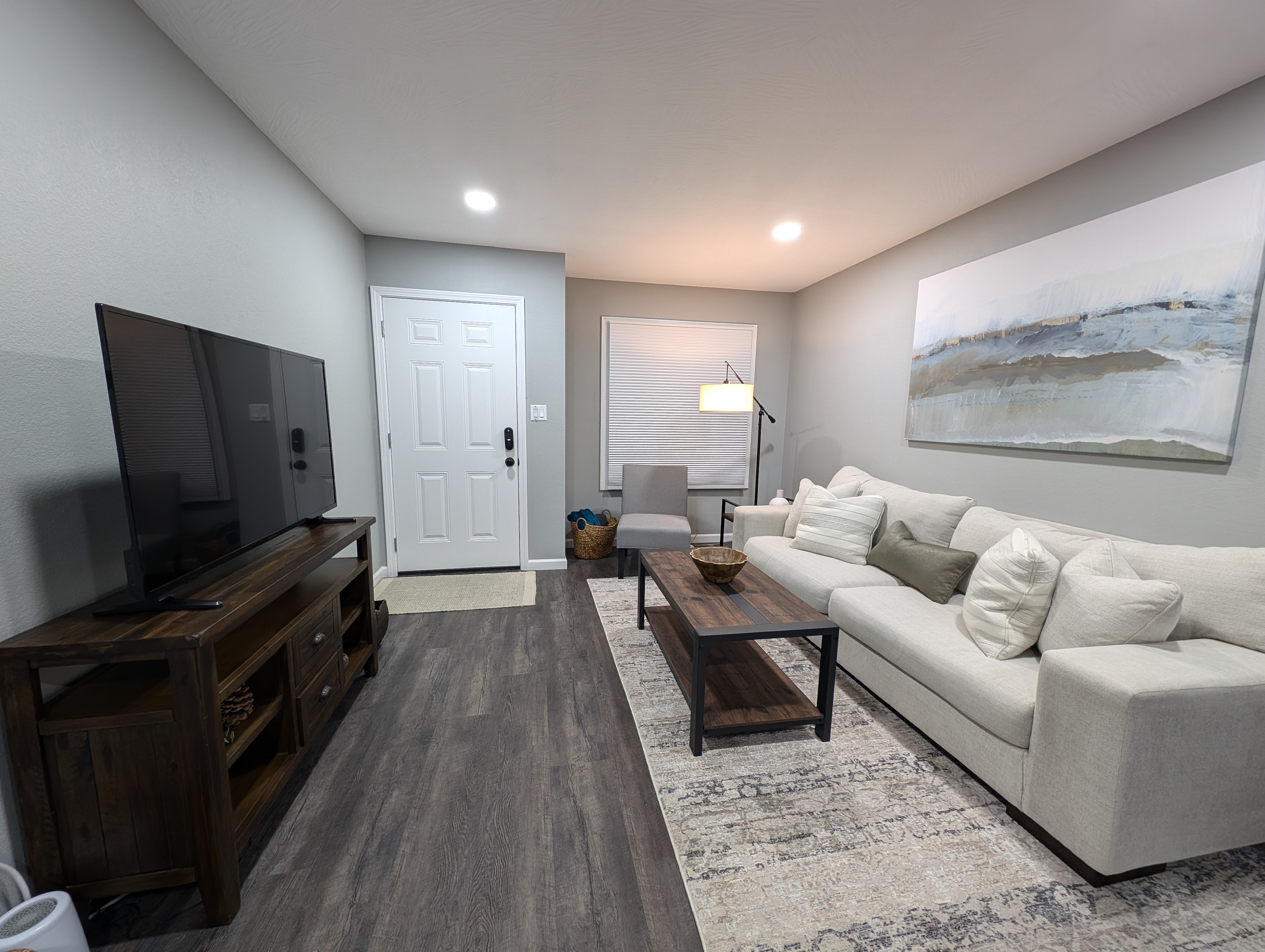 A furnished duplex living space